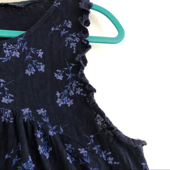 Lucky Brand Navy Floral Boho Cotton Top | Size L - Picture 2 of 8